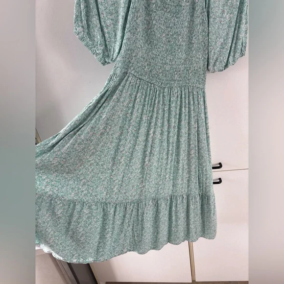 Cottagecore Summer Midi Dress Médium Puff Sleeve Smocked Floral Prarie Garden - Picture 8 of 12